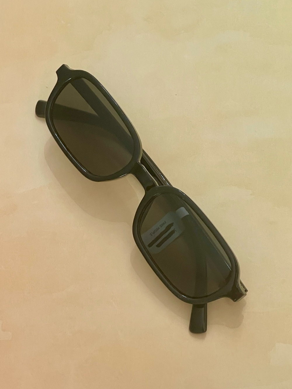 Free People Black Slim Rectangular Sunglasses with Gold Accents